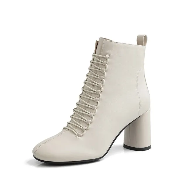 INS HOT New Women Ankle Boots Genuine Leather 22-24.5 Cm Feet Length Boots for Women Pointed Toe Chelsea Boots High Heel Boots