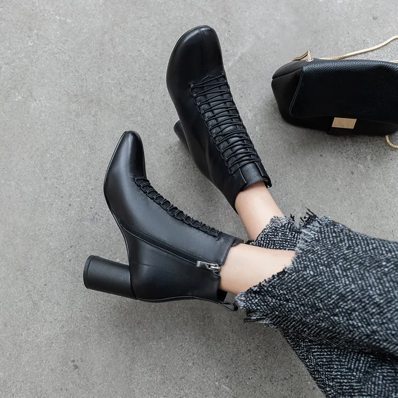 INS HOT New Women Ankle Boots Genuine Leather 22-24.5 Cm Feet Length Boots for Women Pointed Toe Chelsea Boots High Heel Boots
