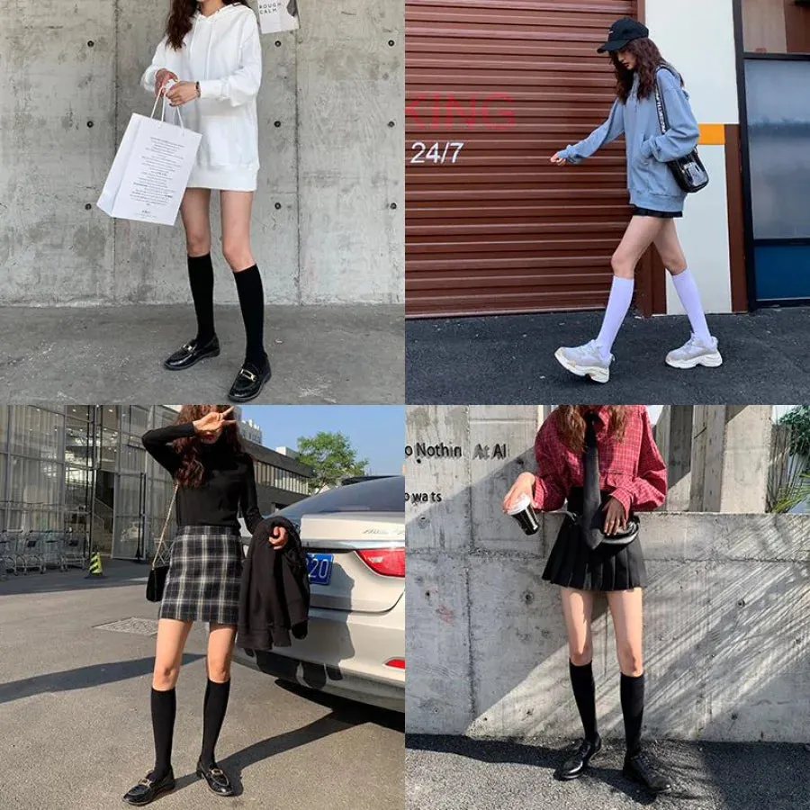 JK Stockings Solid Color Socks Calf Length JK Socks Stockings J50012
