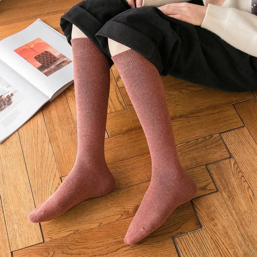 JK Stockings Solid Color Thick Socks Calf Length JK Socks Stockings