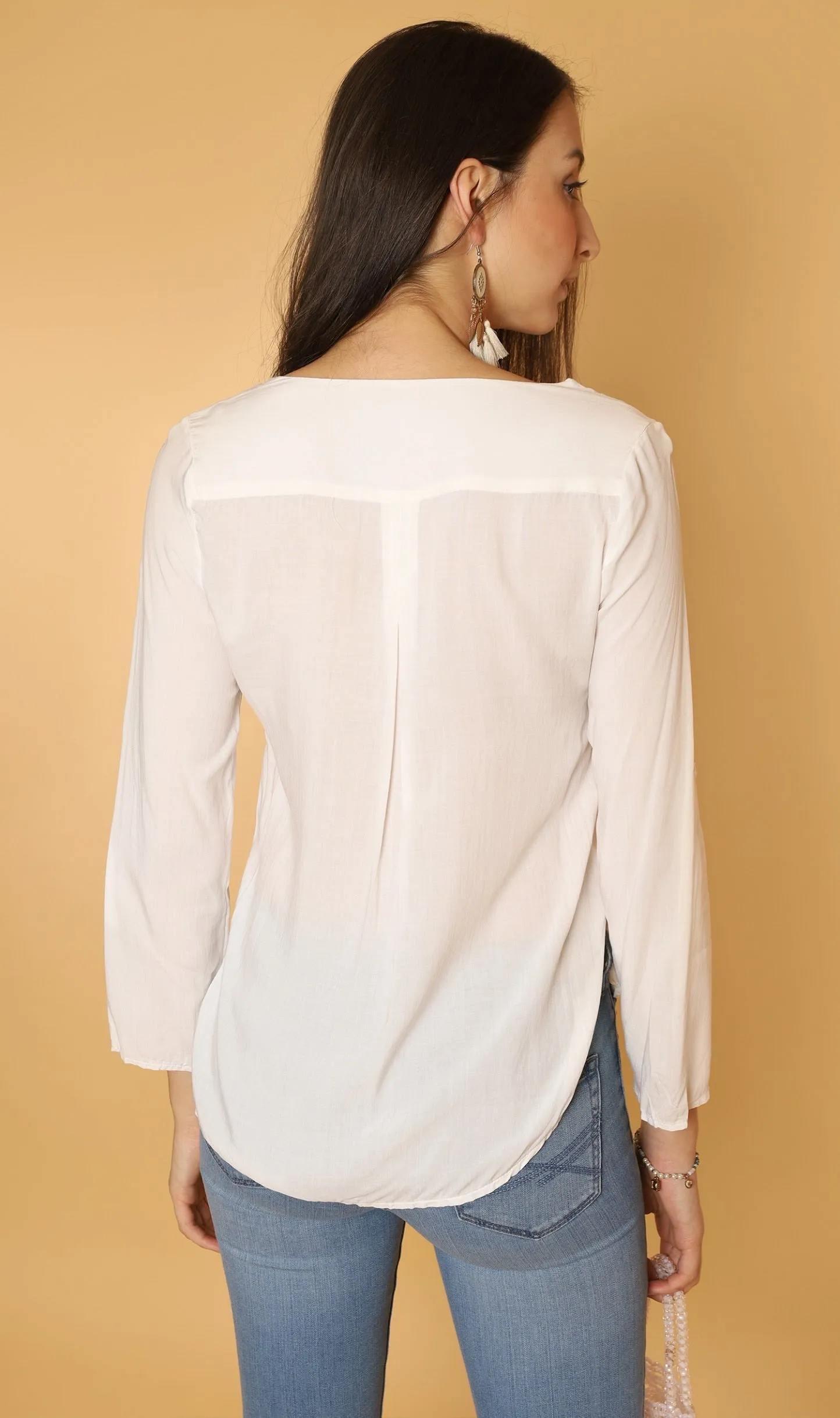 KALEI Long-Sleeve Tunic Top (White)