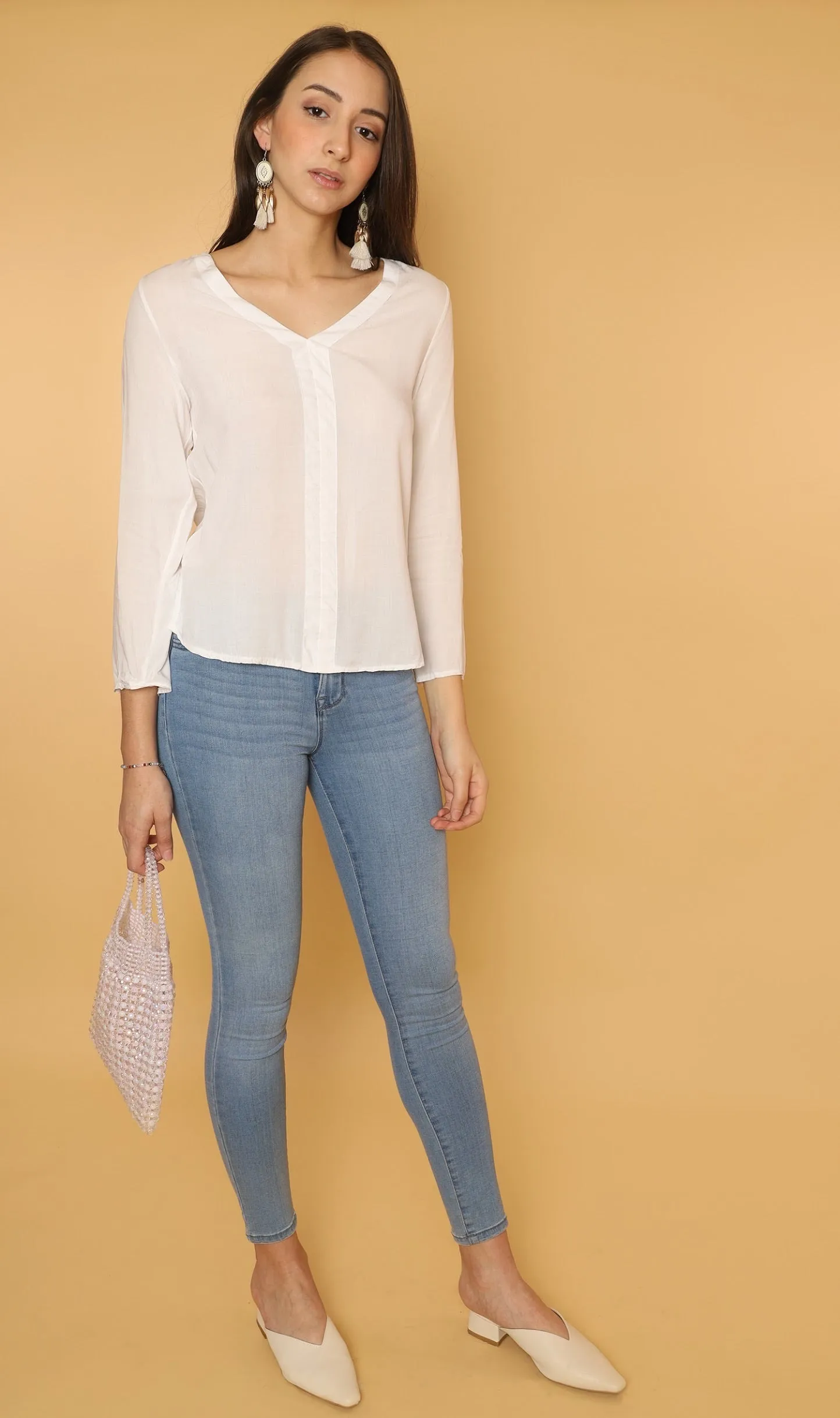 KALEI Long-Sleeve Tunic Top (White)