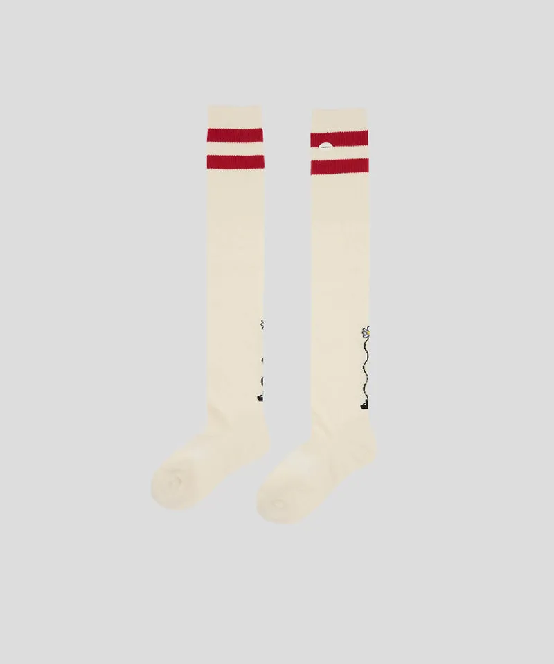 KANDINI Color Block Knee Socks - Cream