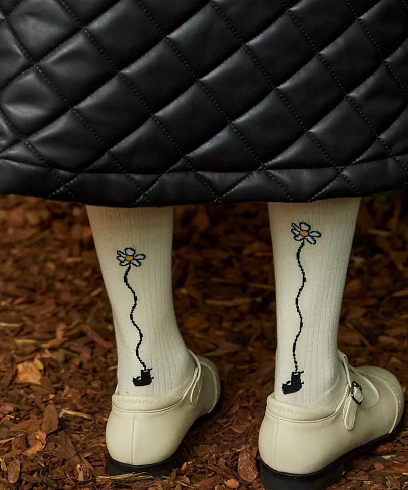 KANDINI Color Block Knee Socks - Cream