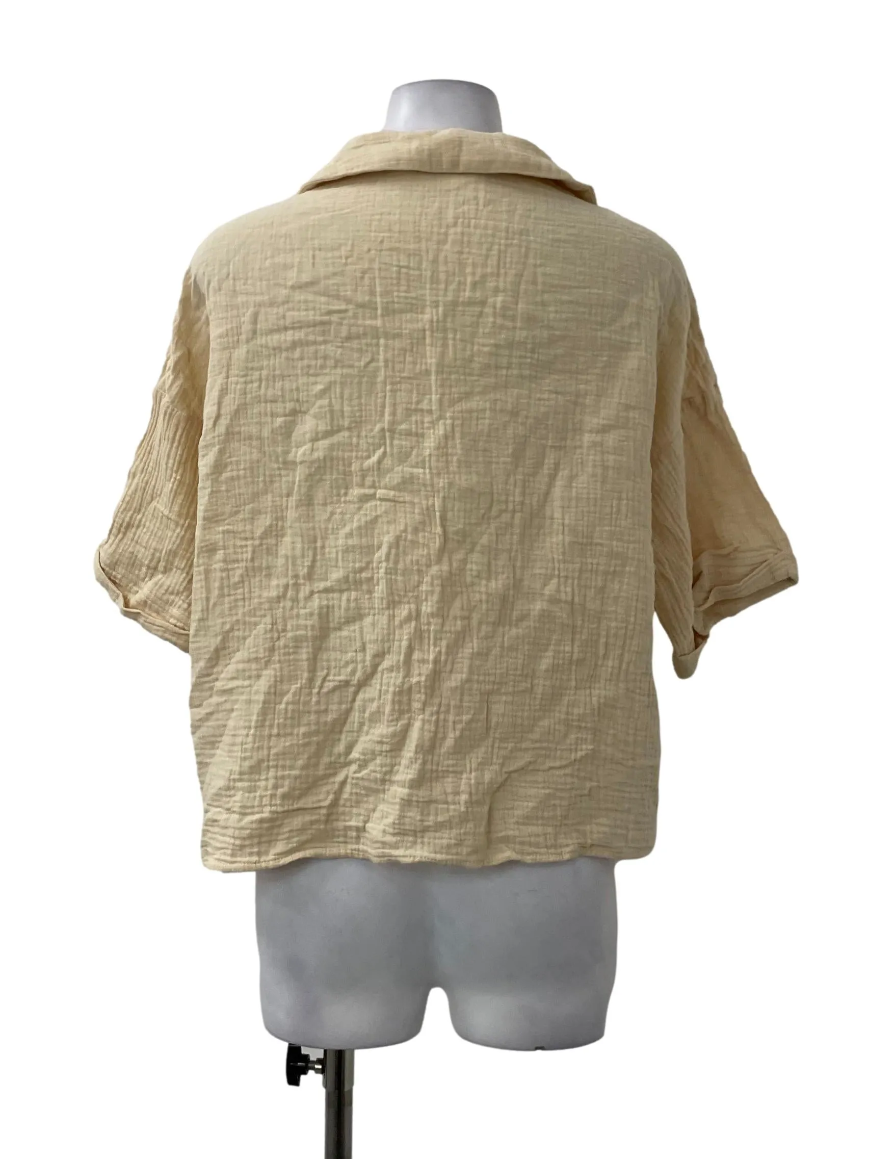 Khaki Textured Button Collar Top