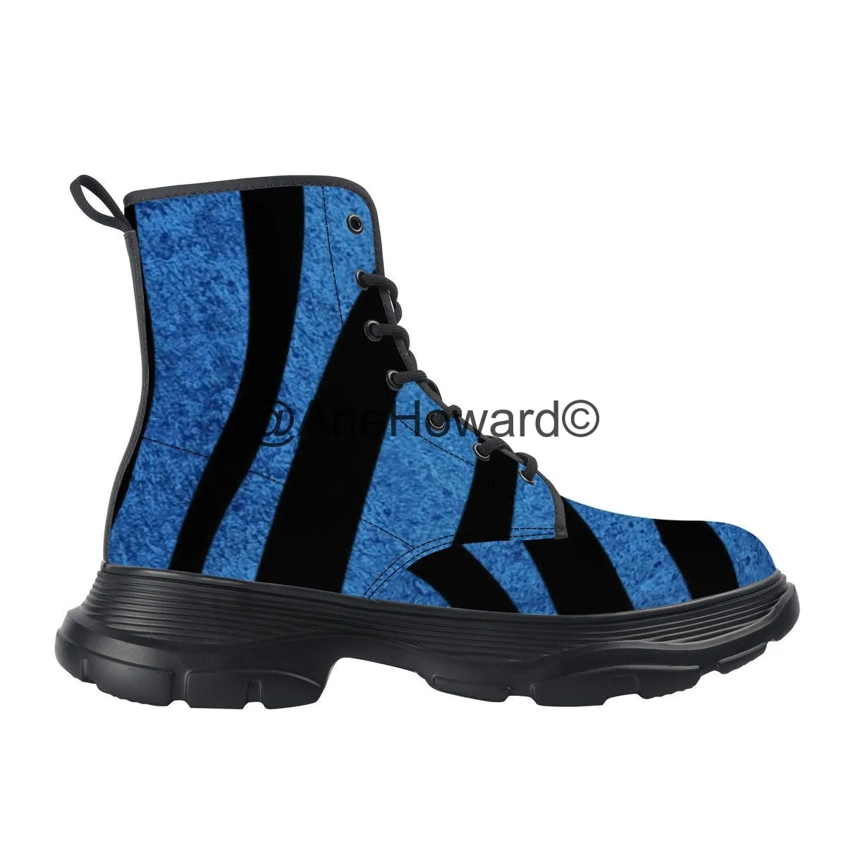 KM Chunky Vegan Leather Boots True Blue Stripes