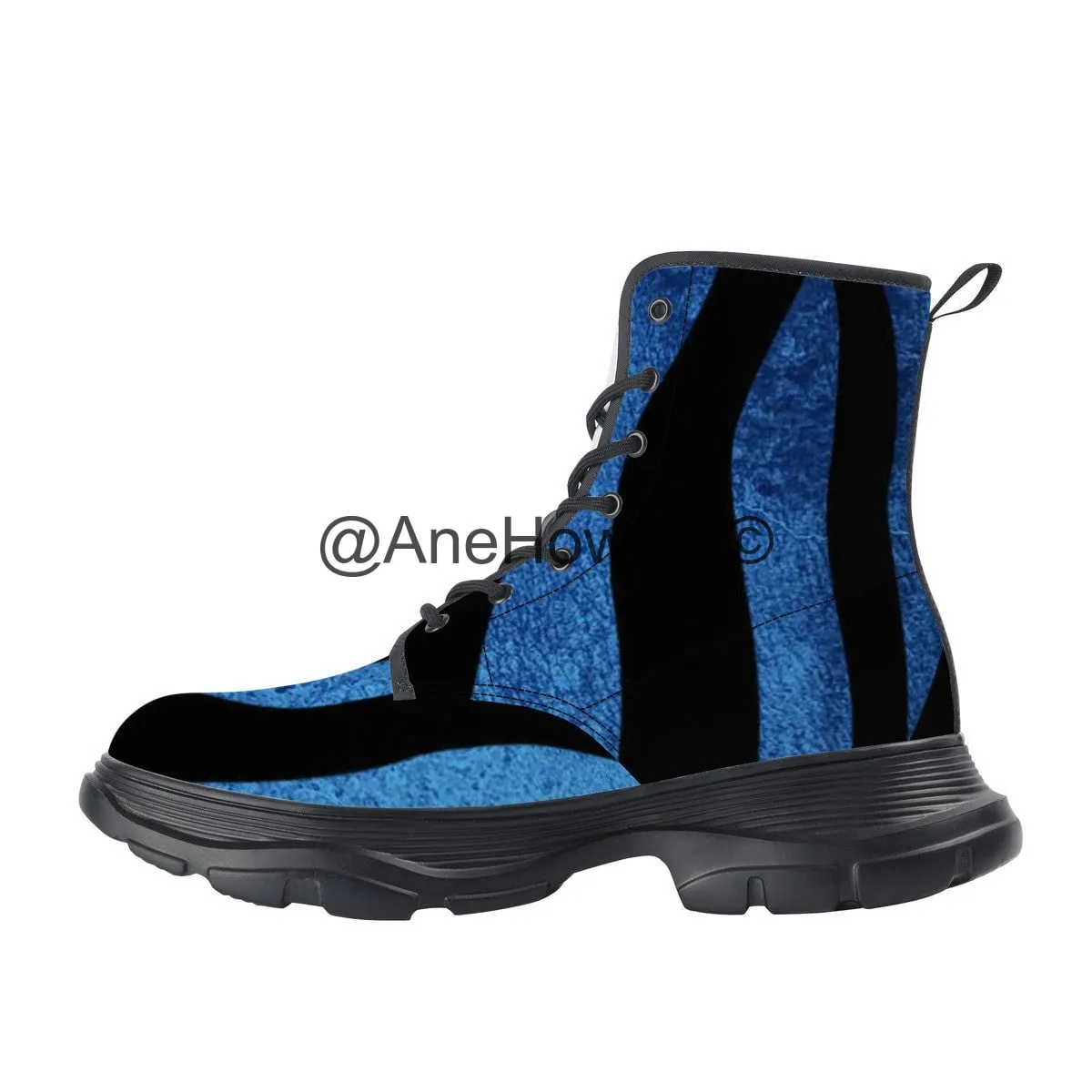 KM Chunky Vegan Leather Boots True Blue Stripes