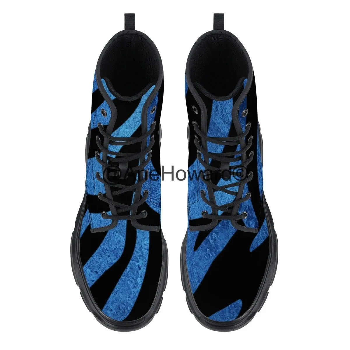 KM Chunky Vegan Leather Boots True Blue Stripes
