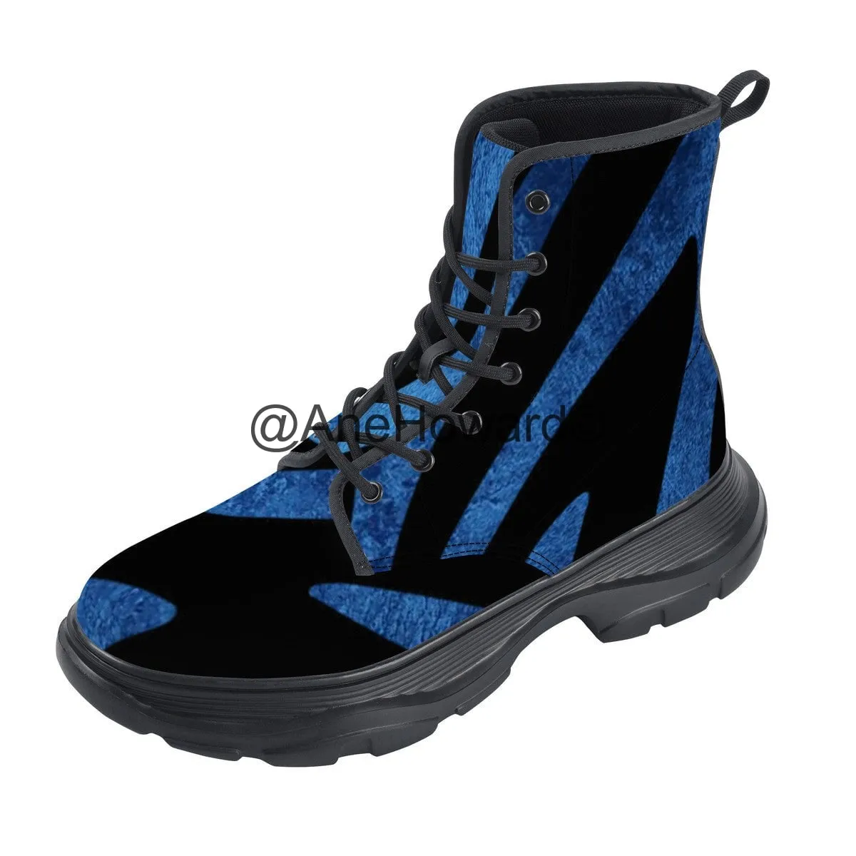 KM Chunky Vegan Leather Boots True Blue Stripes