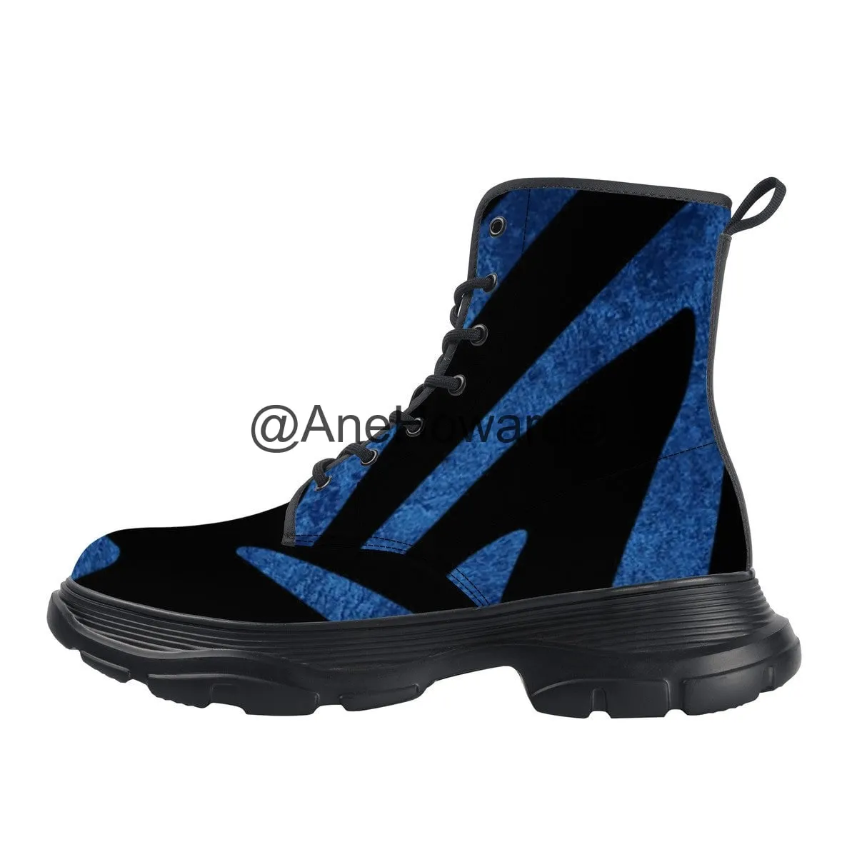KM Chunky Vegan Leather Boots True Blue Stripes