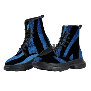 KM Chunky Vegan Leather Boots True Blue Stripes