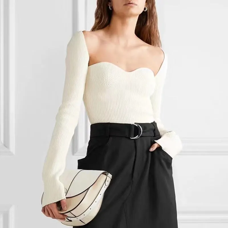 Knit Irregular Hem Square Collar Shirts Sweaters