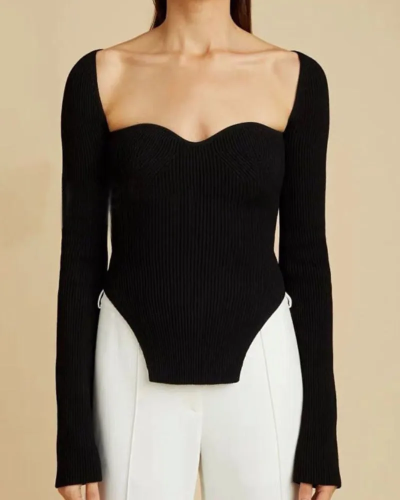 Knit Irregular Hem Square Collar Shirts Sweaters