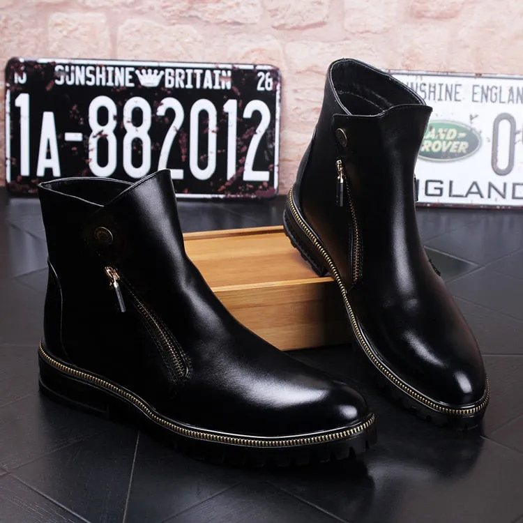 Korean style men casual breathable cow leather shoes banquet prom shoe platform ankle boots spring autumn zapatos hombre botines