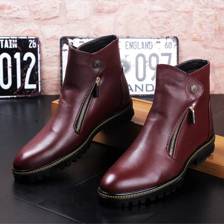 Korean style men casual breathable cow leather shoes banquet prom shoe platform ankle boots spring autumn zapatos hombre botines