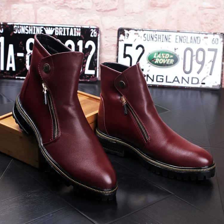 Korean style men casual breathable cow leather shoes banquet prom shoe platform ankle boots spring autumn zapatos hombre botines