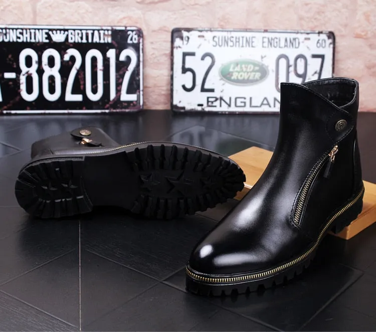 Korean style men casual breathable cow leather shoes banquet prom shoe platform ankle boots spring autumn zapatos hombre botines