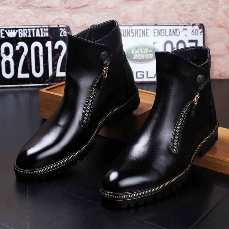 Korean style men casual breathable cow leather shoes banquet prom shoe platform ankle boots spring autumn zapatos hombre botines