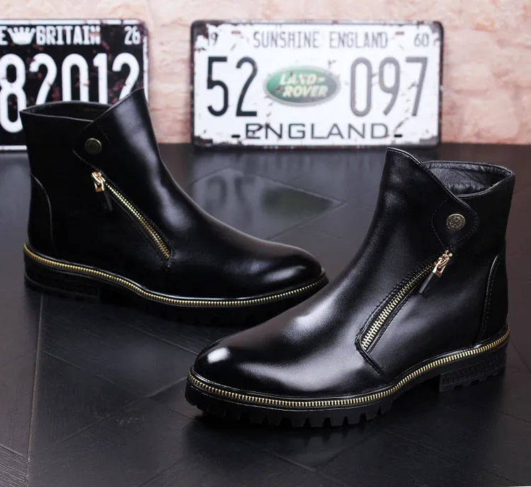Korean style men casual breathable cow leather shoes banquet prom shoe platform ankle boots spring autumn zapatos hombre botines