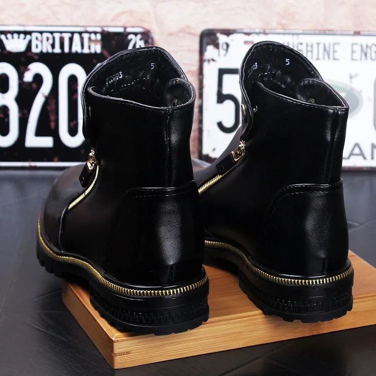 Korean style men casual breathable cow leather shoes banquet prom shoe platform ankle boots spring autumn zapatos hombre botines