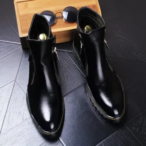 Korean style men casual breathable cow leather shoes banquet prom shoe platform ankle boots spring autumn zapatos hombre botines