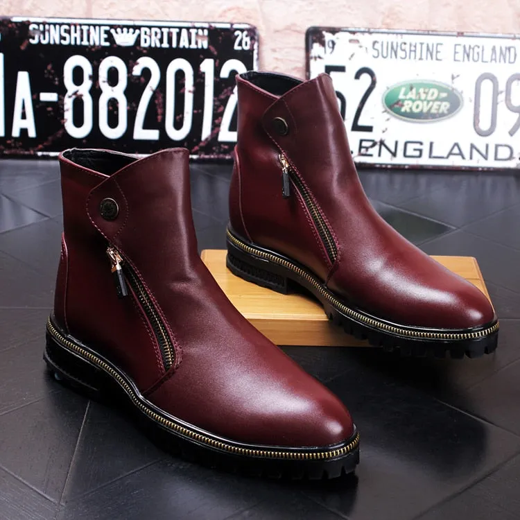Korean style men casual breathable cow leather shoes banquet prom shoe platform ankle boots spring autumn zapatos hombre botines