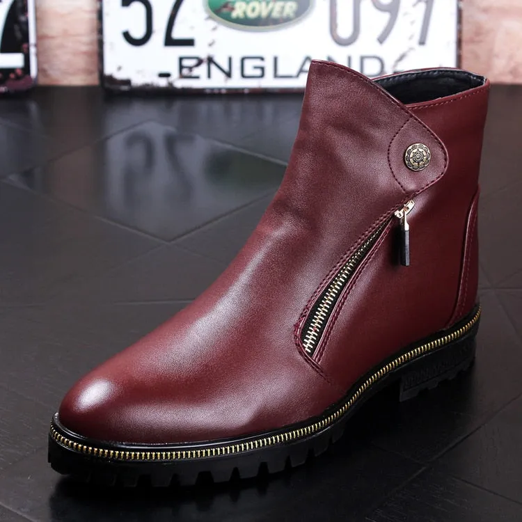Korean style men casual breathable cow leather shoes banquet prom shoe platform ankle boots spring autumn zapatos hombre botines