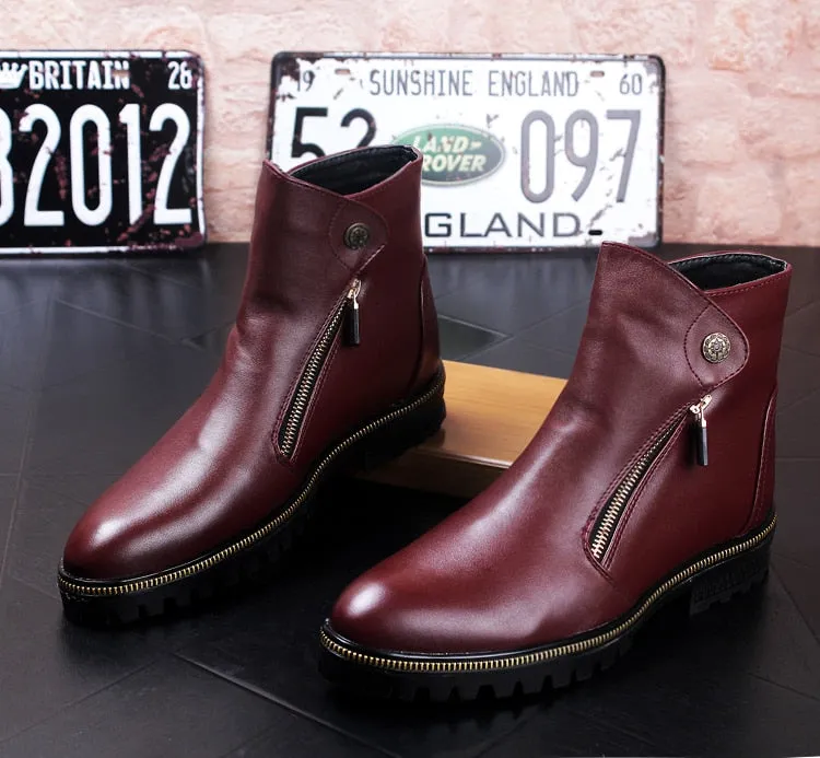 Korean style men casual breathable cow leather shoes banquet prom shoe platform ankle boots spring autumn zapatos hombre botines
