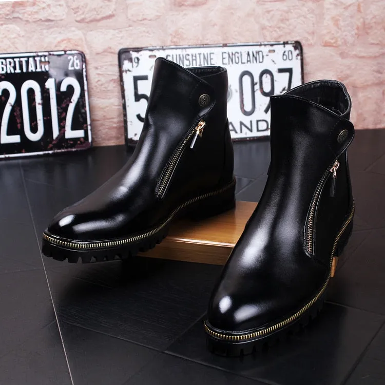 Korean style men casual breathable cow leather shoes banquet prom shoe platform ankle boots spring autumn zapatos hombre botines