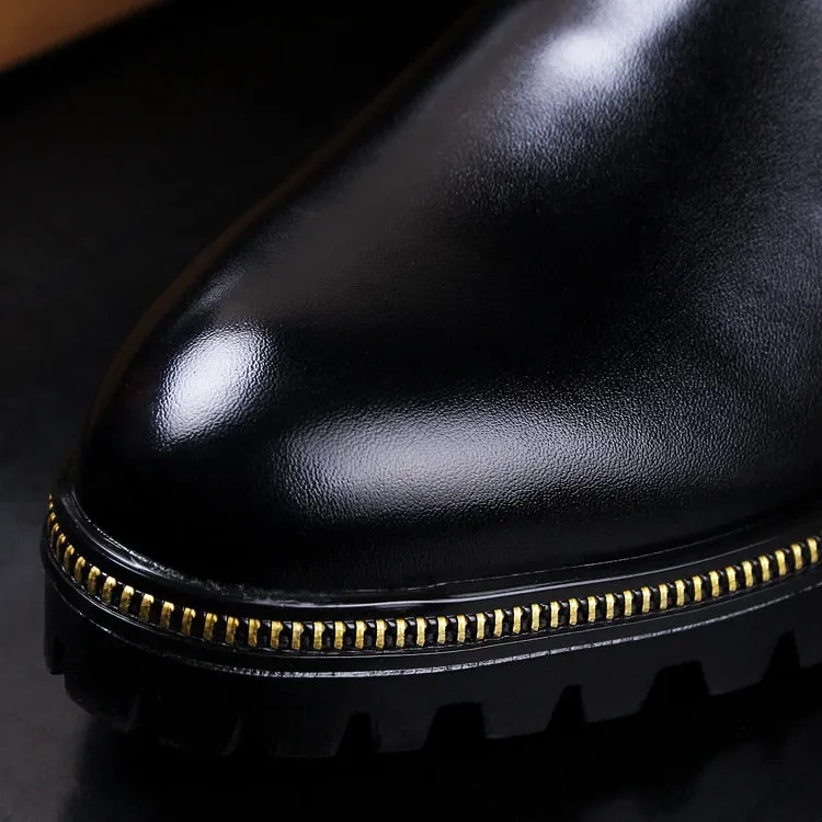 Korean style men casual breathable cow leather shoes banquet prom shoe platform ankle boots spring autumn zapatos hombre botines