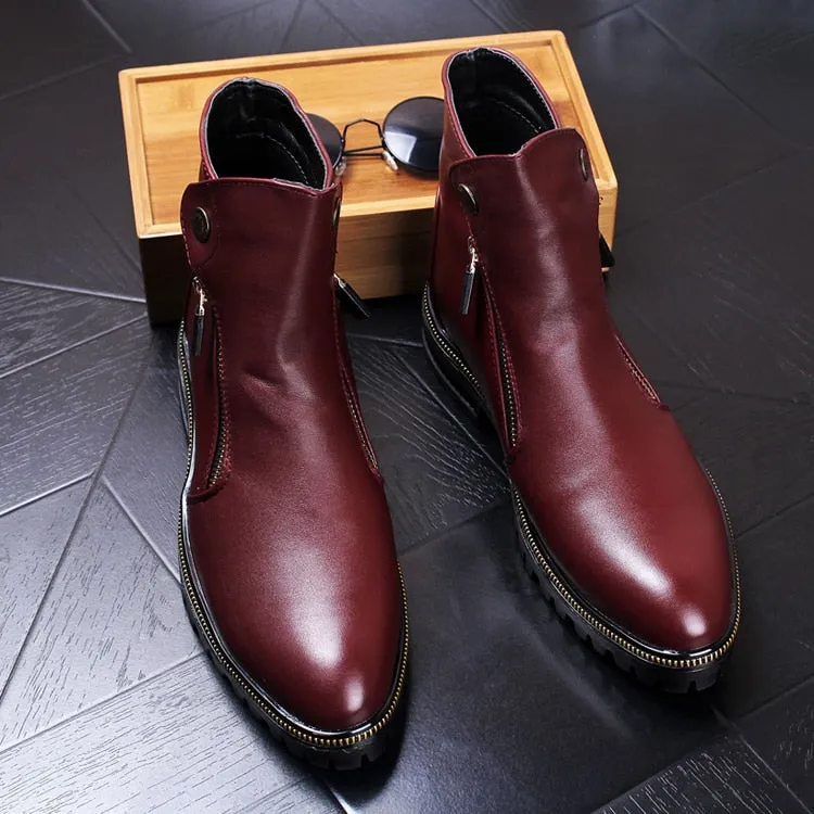 Korean style men casual breathable cow leather shoes banquet prom shoe platform ankle boots spring autumn zapatos hombre botines