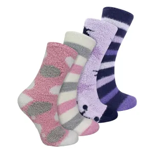 Ladies 4 Pack Fluffy Cosy Slipper Socks