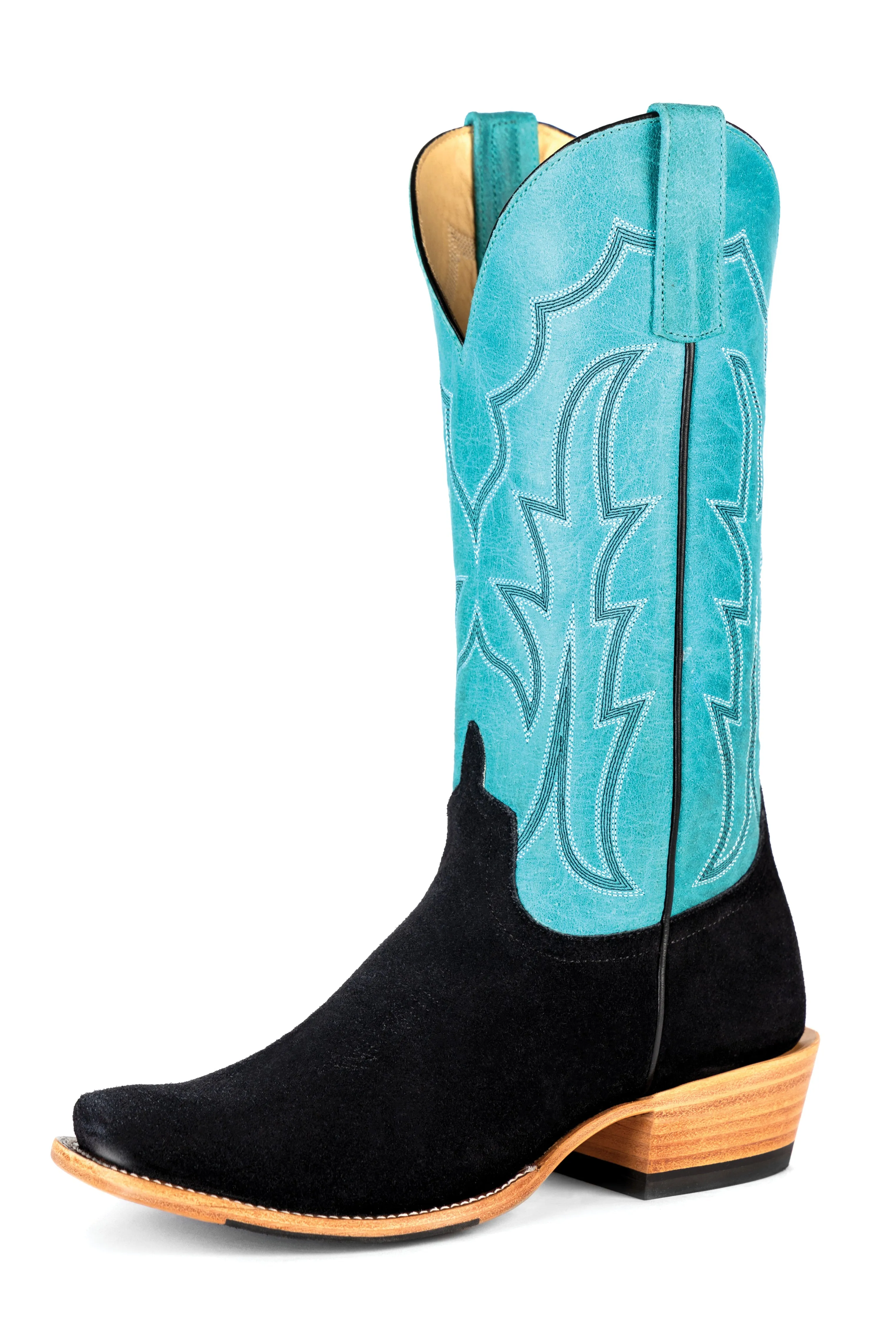 LADIES BLACK SUEDE/TURQ MACIE BEAN COWGIRL BOOT