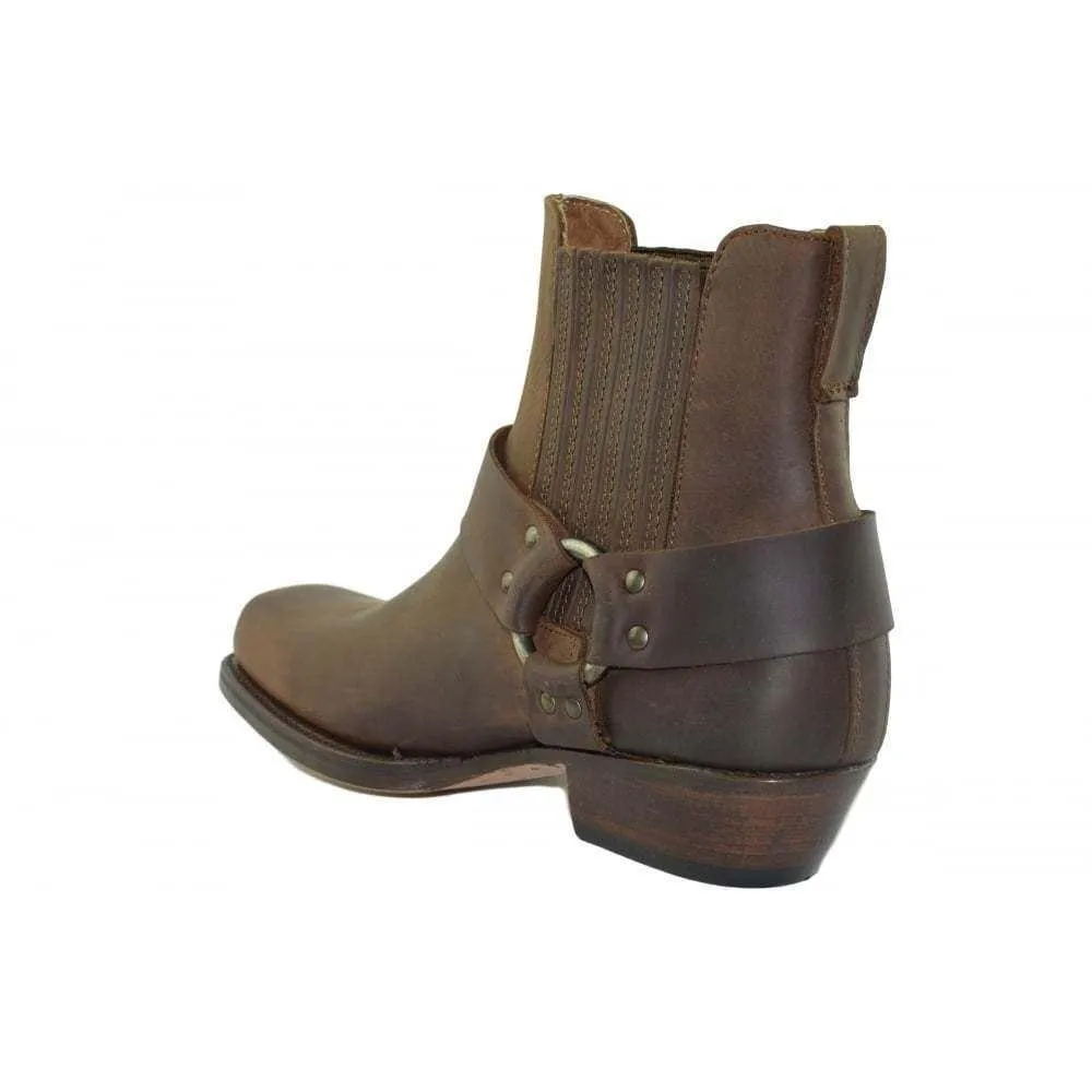 Loblan 096 Brown Leather Cowboy Ankle Boots Biker Western Square Chisel Toe Boot