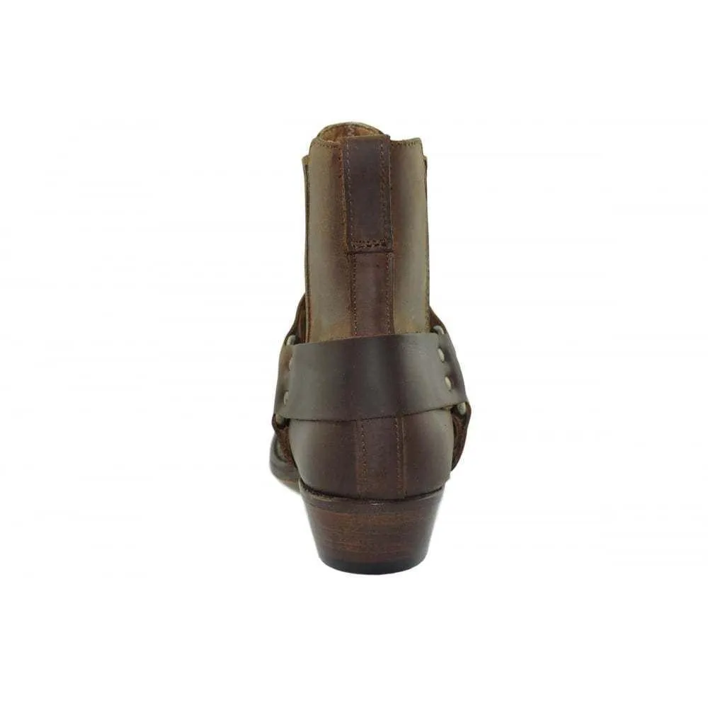 Loblan 096 Brown Leather Cowboy Ankle Boots Biker Western Square Chisel Toe Boot