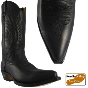 Loblan 194 Black Waxy Leather Cowboy Boots Hand Made Classic Unisex Western 0194