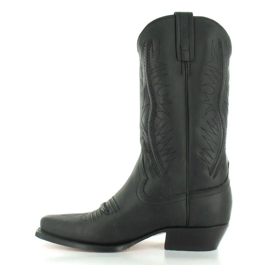 Loblan 2616 Black Waxy Leather Cowboy Boots Hand Made Classic Biker Western 206