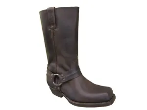 Loblan 295 Brown Waxy Leather Mens Biker Boots Classic Cowboy Square Chisel Toe