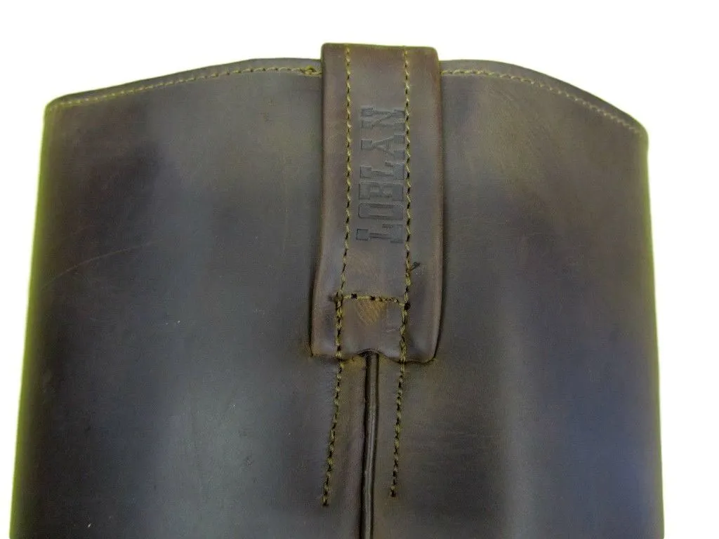 Loblan 295 Brown Waxy Leather Mens Biker Boots Classic Cowboy Square Chisel Toe