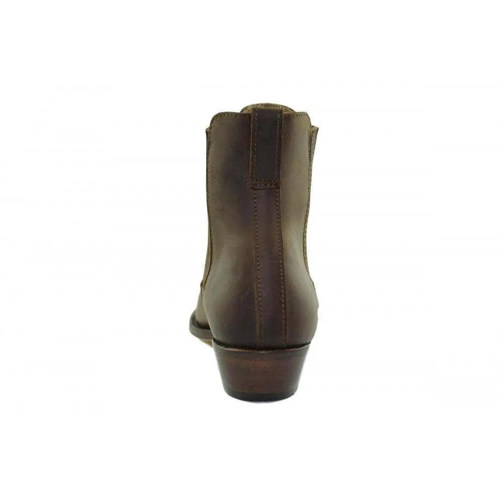 Loblan 298 Brown Waxy Leather Cowboy Short Western Boots Pointed Ankle Boot