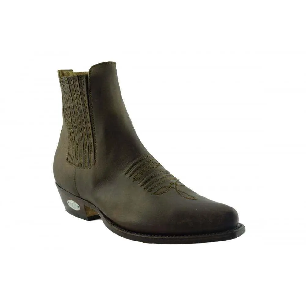 Loblan 298 Brown Waxy Leather Cowboy Short Western Boots Pointed Ankle Boot
