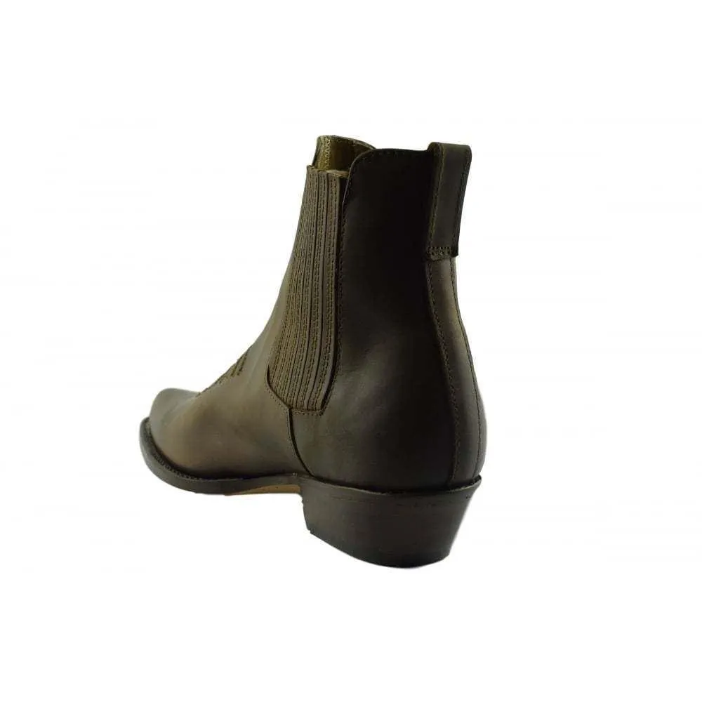 Loblan 298 Brown Waxy Leather Cowboy Short Western Boots Pointed Ankle Boot