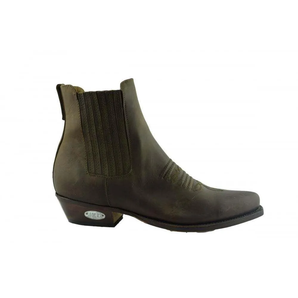 Loblan 298 Brown Waxy Leather Cowboy Short Western Boots Pointed Ankle Boot