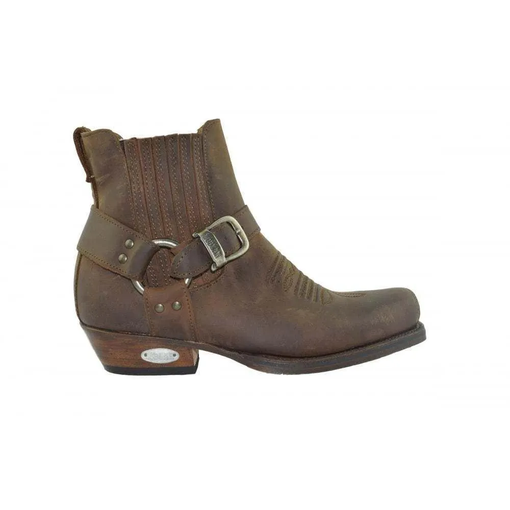 Loblan 515 Leather Brown Cowboy Boots Biker Western Square Toe Ankle Boot