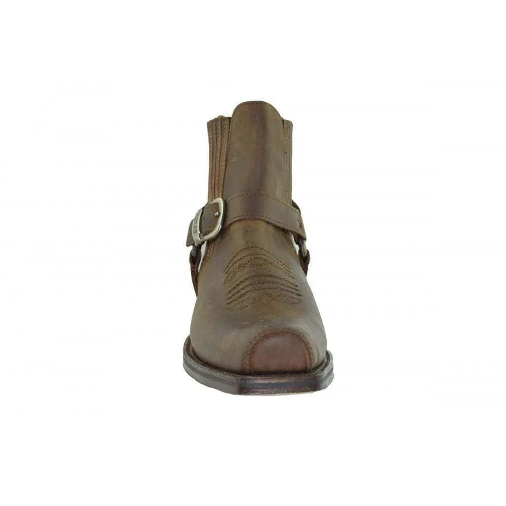 Loblan 515 Leather Brown Cowboy Boots Biker Western Square Toe Ankle Boot