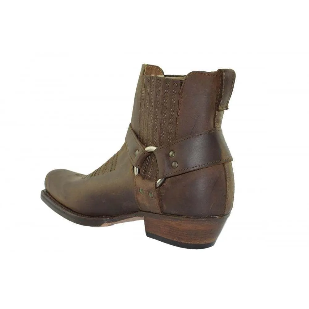 Loblan 515 Leather Brown Cowboy Boots Biker Western Square Toe Ankle Boot