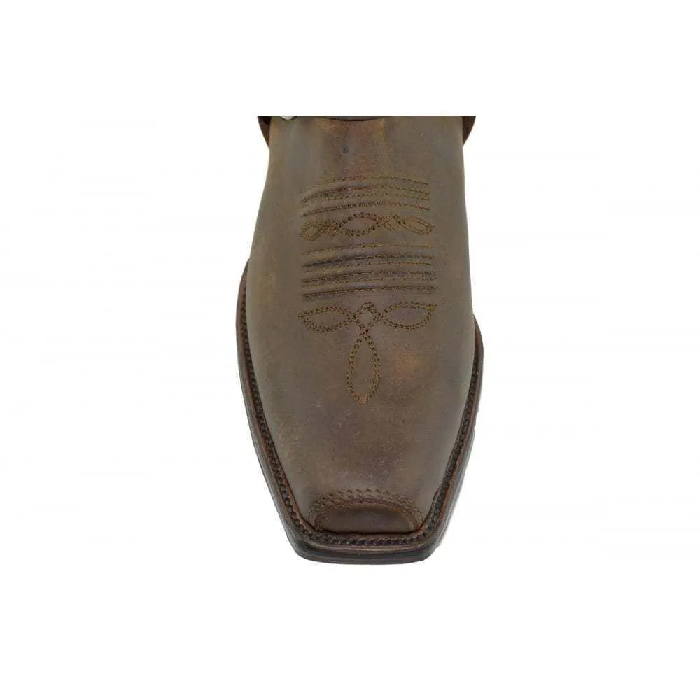 Loblan 515 Leather Brown Cowboy Boots Biker Western Square Toe Ankle Boot