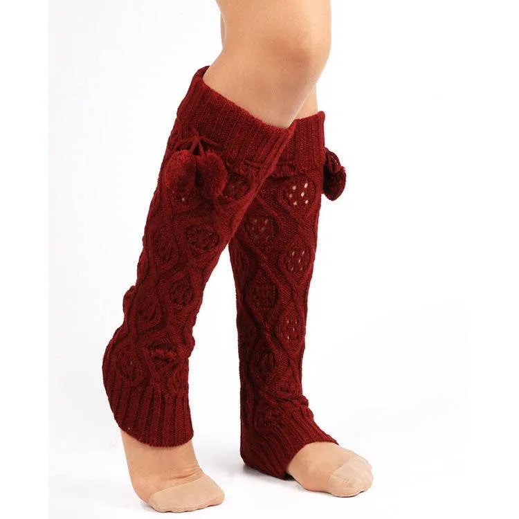 Long Hair Ball Knee Pads Thick Warm Knitted Foot Cover