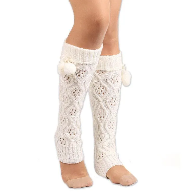 Long Hair Ball Knee Pads Thick Warm Knitted Foot Cover