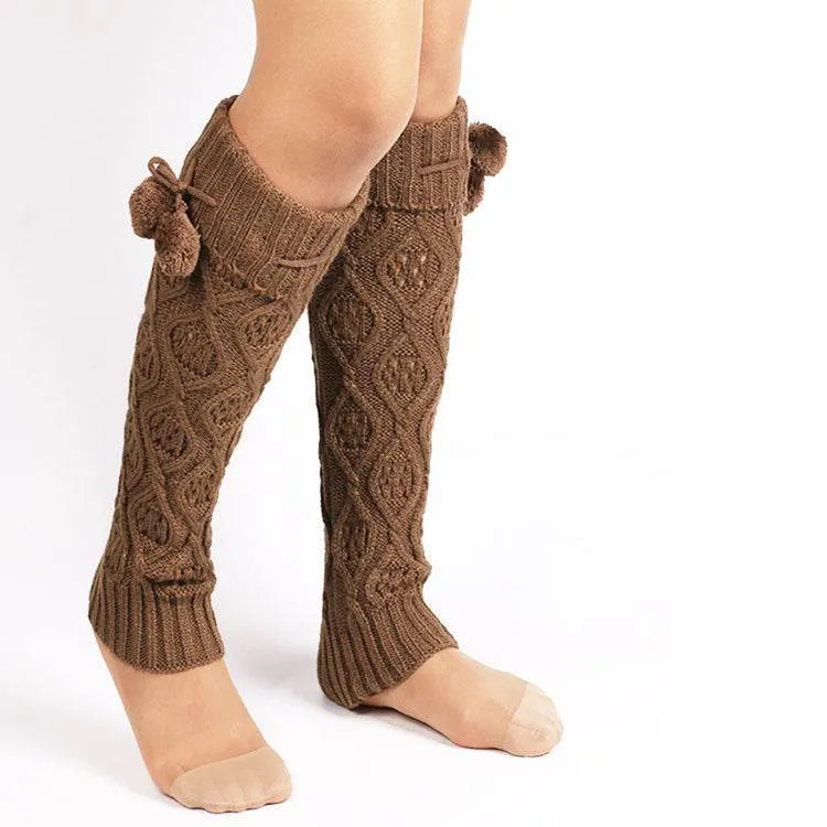 Long Hair Ball Knee Pads Thick Warm Knitted Foot Cover
